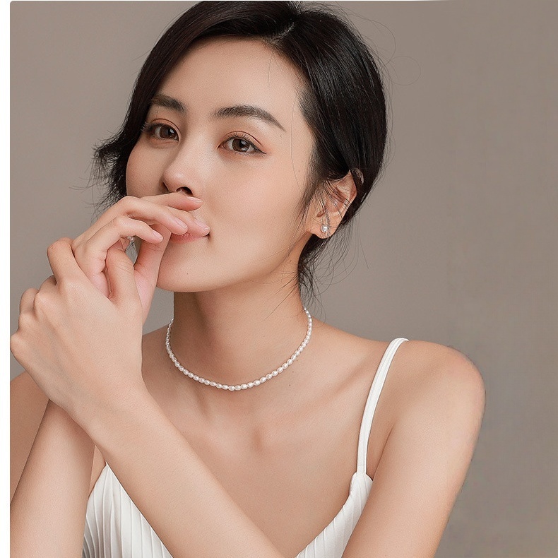 Classic Strand Double Pearl Elegant White Pearl Necklace with Silver Clasp